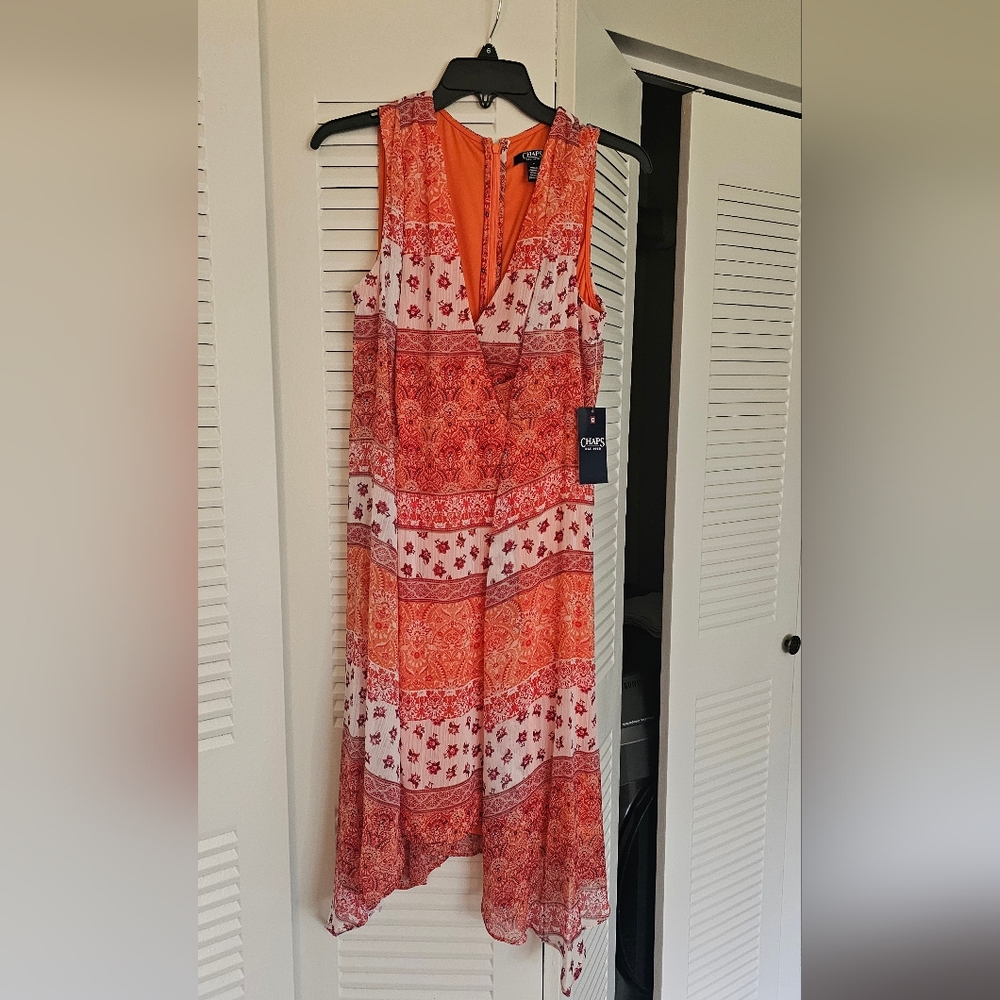Chaps Orange Multicolor Lined Maxi Dress